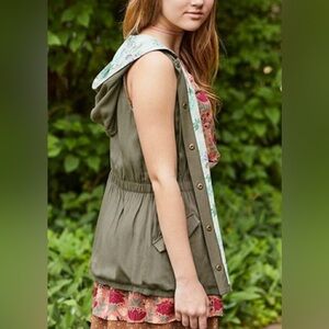 435 by Matilda Jane Olive Green Hooded Vest with floral print inside